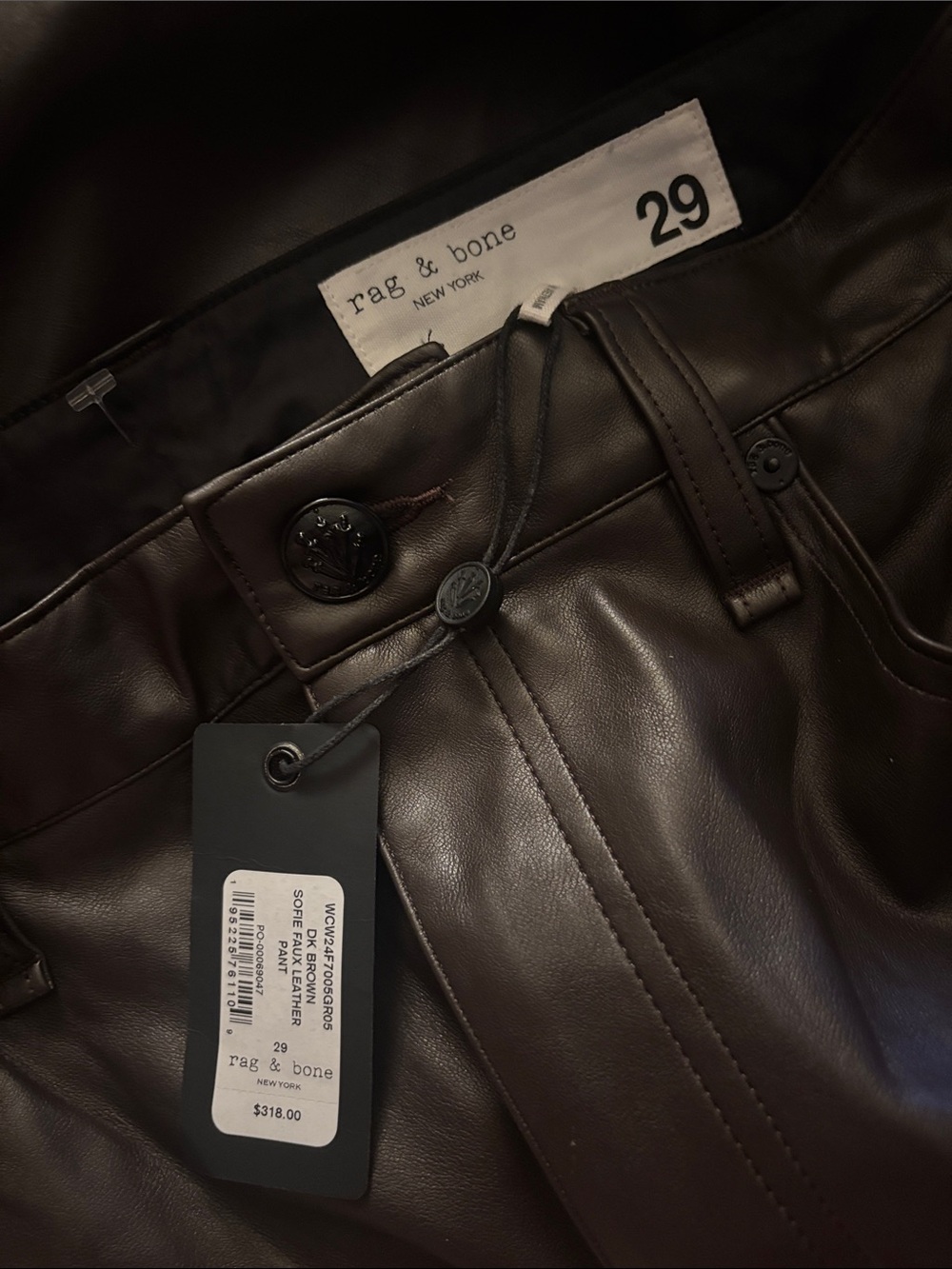 RAG & BONE Sofie Faux Leather Pants in Dark Brown Size 29 ~ NWT - Picture 7 of 7